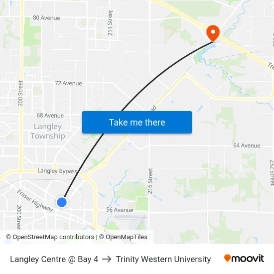 Langley Centre @ Bay 4 to Trinity Western University map