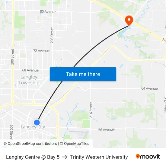 Langley Centre @ Bay 5 to Trinity Western University map