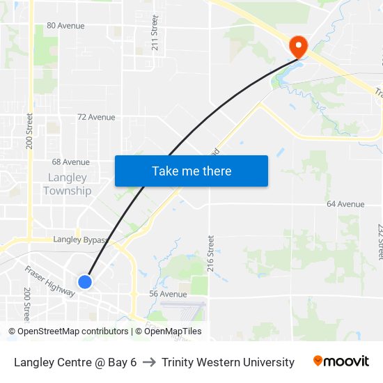 Langley Centre @ Bay 6 to Trinity Western University map