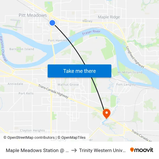 Maple Meadows Station @ Bay 3 to Trinity Western University map