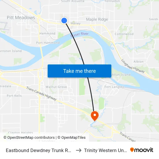 Eastbound Dewdney Trunk Rd @ 210 St to Trinity Western University map