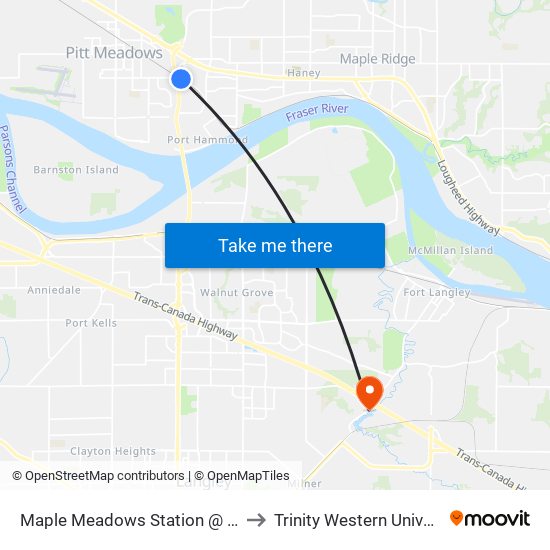 Maple Meadows Station @ Bay 2 to Trinity Western University map