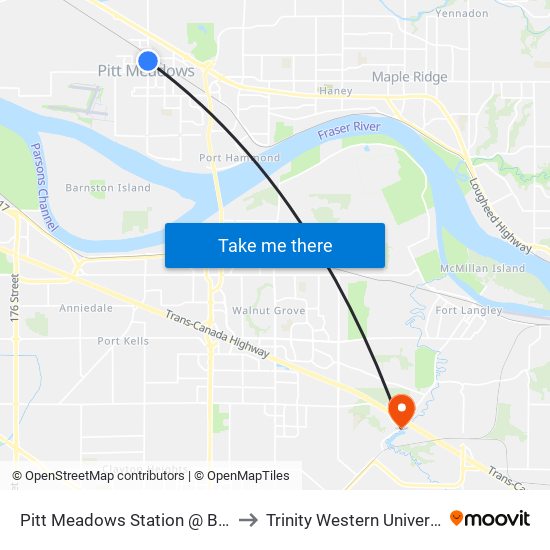 Pitt Meadows Station @ Bay 3 to Trinity Western University map