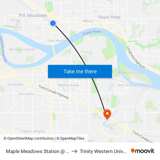 Maple Meadows Station @ Bay 4 to Trinity Western University map