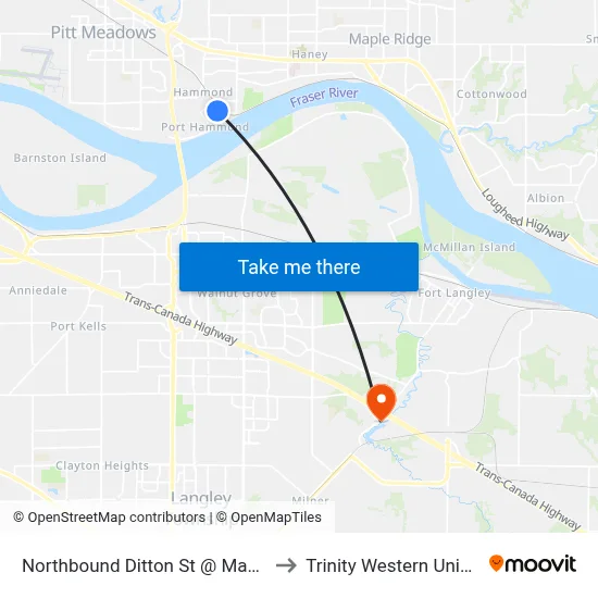 Northbound Ditton St @ Maple Cres to Trinity Western University map