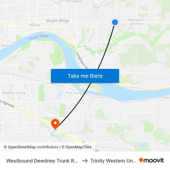 Westbound Dewdney Trunk Rd @ 248 St to Trinity Western University map