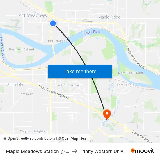 Maple Meadows Station @ Bay 5 to Trinity Western University map