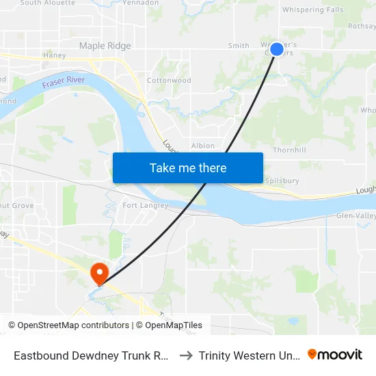 Eastbound Dewdney Trunk Rd @ 256 St to Trinity Western University map