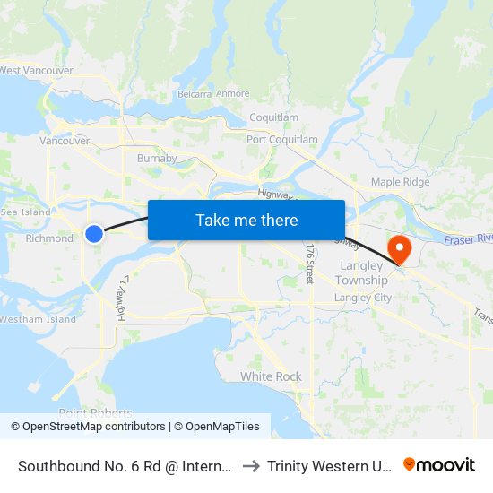 Southbound No. 6 Rd @ International Place to Trinity Western University map