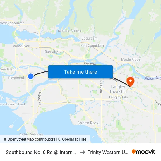Southbound No. 6 Rd @ International Place to Trinity Western University map