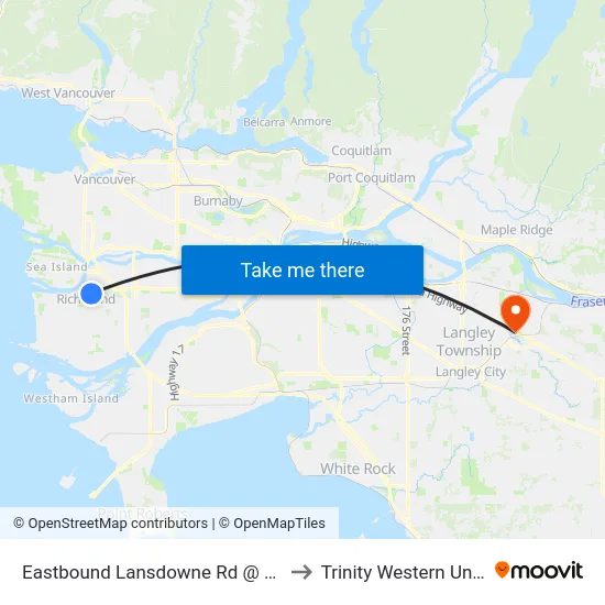 Eastbound Lansdowne Rd @ Cooney Rd to Trinity Western University map