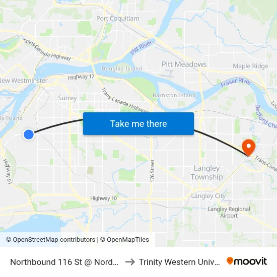 Northbound 116 St @ Nordel Way to Trinity Western University map