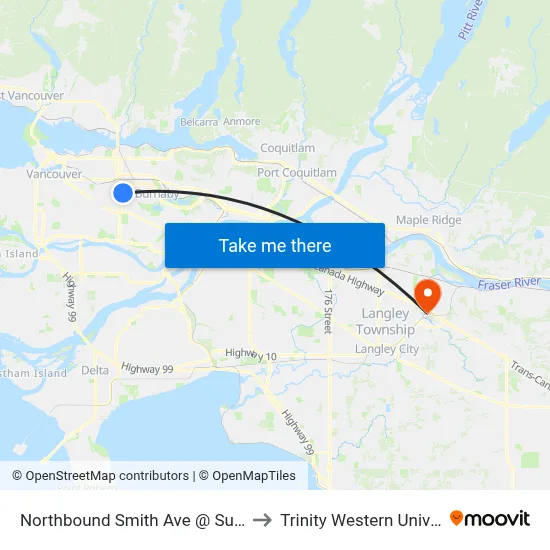 Northbound Smith Ave @ Sunset St to Trinity Western University map