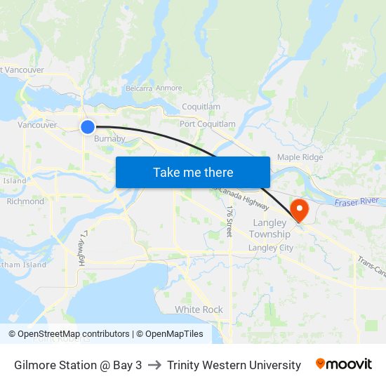 Gilmore Station @ Bay 3 to Trinity Western University map