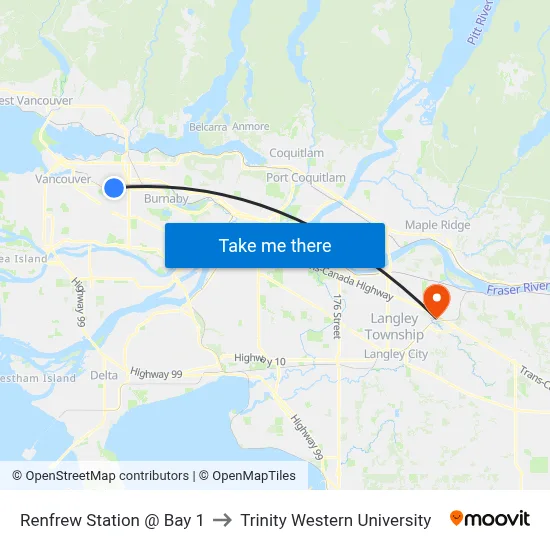 Renfrew Station @ Bay 1 to Trinity Western University map