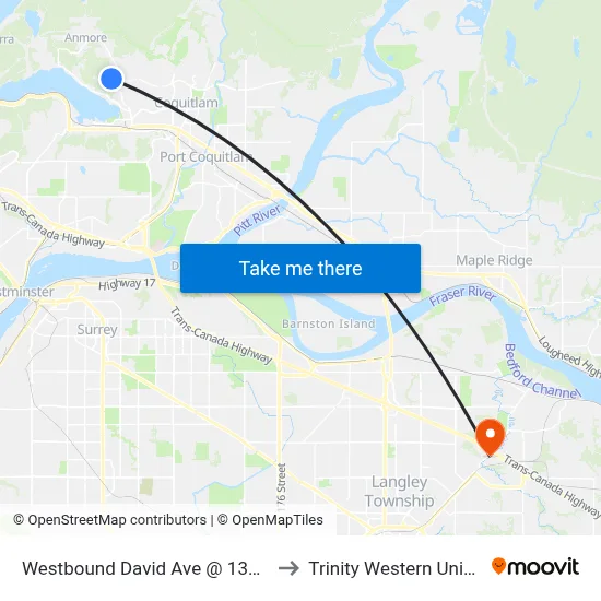 Westbound David Ave @ 1300 Block to Trinity Western University map