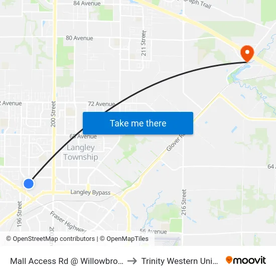 Mall Access Rd @ Willowbrook Mall to Trinity Western University map
