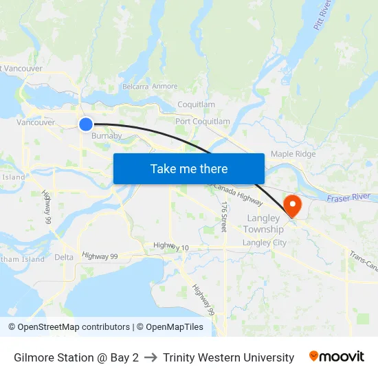 Gilmore Station @ Bay 2 to Trinity Western University map