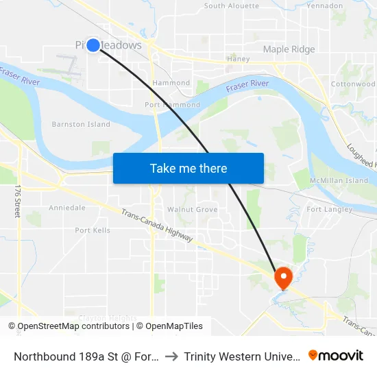 Northbound 189a St @ Ford Rd to Trinity Western University map