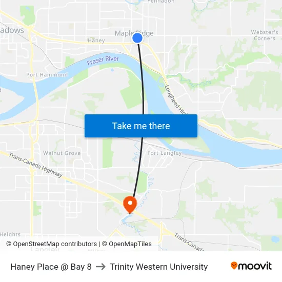 Haney Place @ Bay 8 to Trinity Western University map