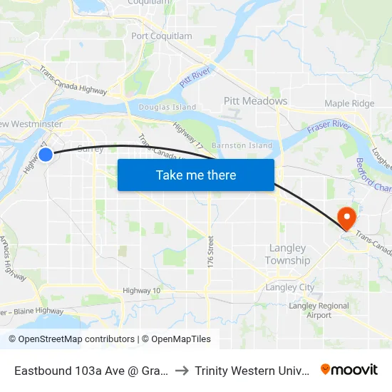 Eastbound 103a Ave @ Grace Rd to Trinity Western University map
