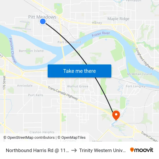 Northbound Harris Rd @ 119 Ave to Trinity Western University map