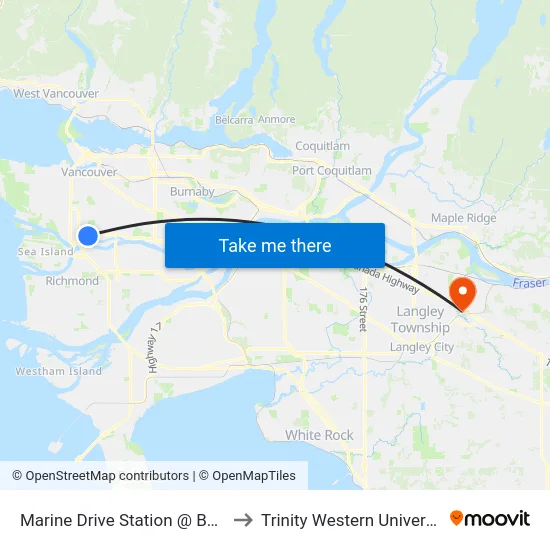 Marine Drive Station @ Bay 2 to Trinity Western University map