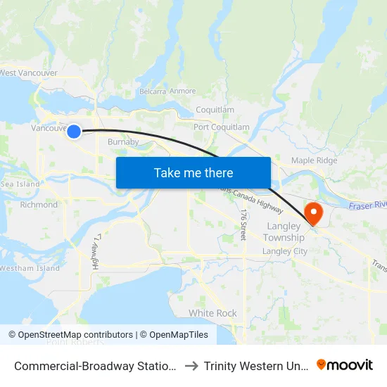 Commercial-Broadway Station @ Bay 5 to Trinity Western University map
