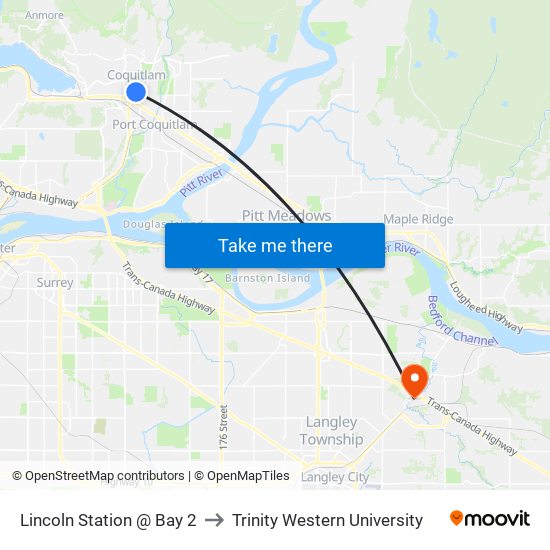 Lincoln Station @ Bay 2 to Trinity Western University map