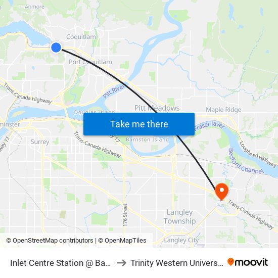 Inlet Centre Station @ Bay 2 to Trinity Western University map