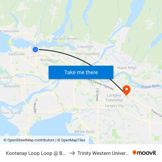 Kootenay Loop Loop @ Bay 1 to Trinity Western University map