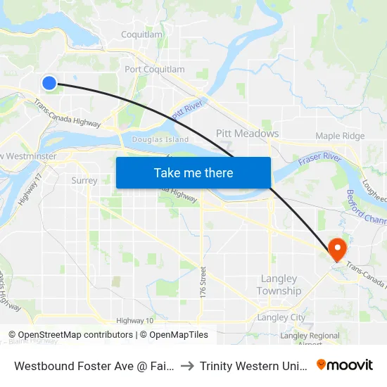 Westbound Foster Ave @ Fairview St to Trinity Western University map