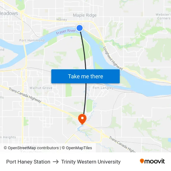 Port Haney Station to Trinity Western University map