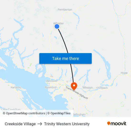Creekside Village to Trinity Western University map