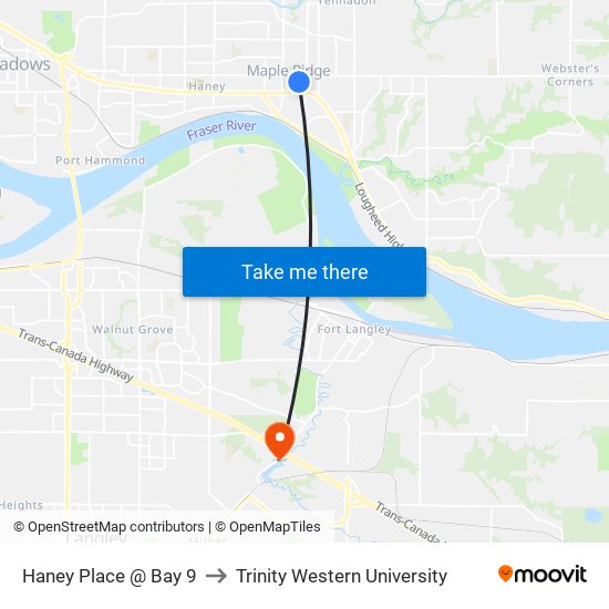 Haney Place @ Bay 9 to Trinity Western University map