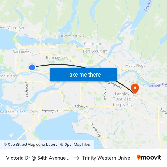 Victoria Dr @ 54th Avenue Loop to Trinity Western University map