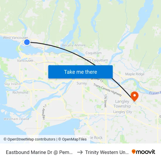Eastbound Marine Dr @ Pemberton Ave to Trinity Western University map
