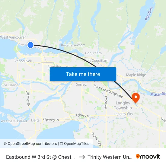 Eastbound W 3rd St @ Chesterfield Ave to Trinity Western University map