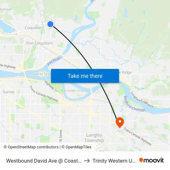 Westbound David Ave @ Coast Meridian Rd to Trinity Western University map