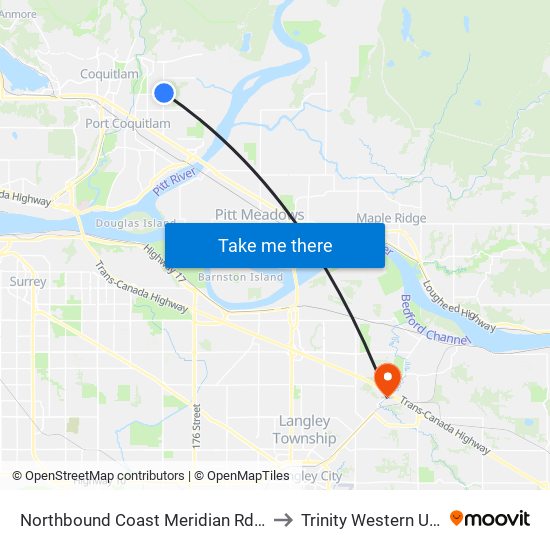 Northbound Coast Meridian Rd @ Lincoln Dr to Trinity Western University map