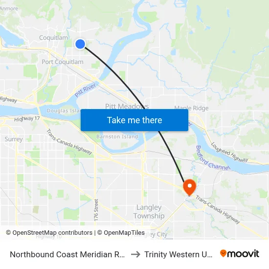Northbound Coast Meridian Rd @ Apel Dr to Trinity Western University map