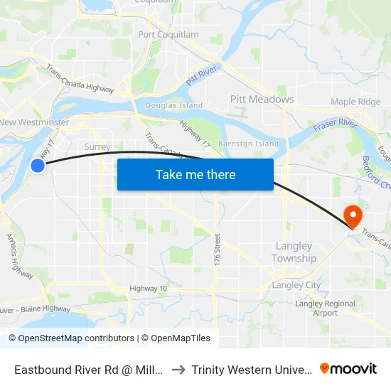 Eastbound River Rd @ Millar Rd to Trinity Western University map