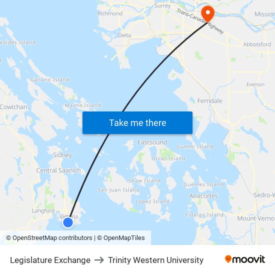Legislature Exchange to Trinity Western University map