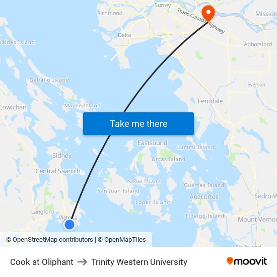 Cook at Oliphant to Trinity Western University map