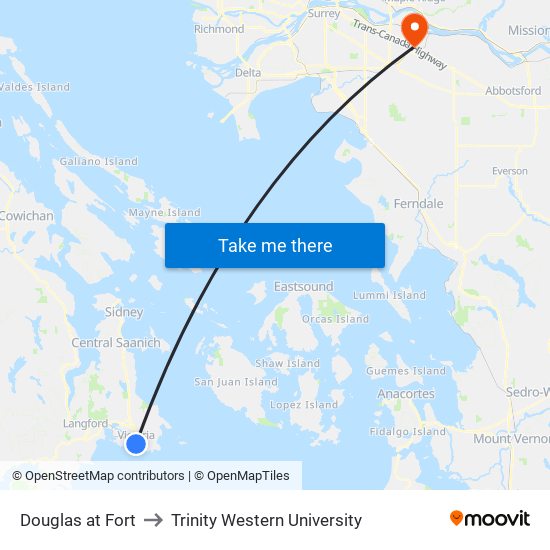 Douglas at Fort to Trinity Western University map