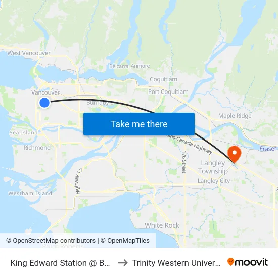 King Edward Station @ Bay 3 to Trinity Western University map