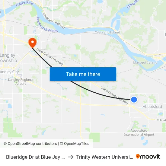 Blueridge Dr at Blue Jay St to Trinity Western University map