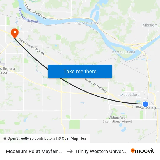 Mccallum Rd at Mayfair Ave to Trinity Western University map