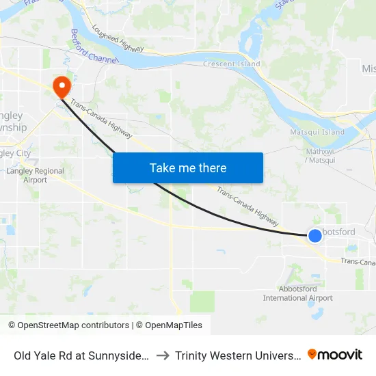 Old Yale Rd at Sunnyside St to Trinity Western University map