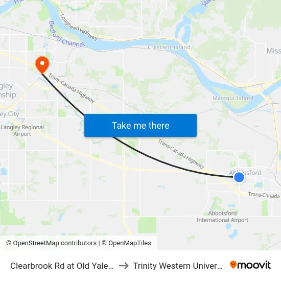 Clearbrook Rd at Old Yale Rd to Trinity Western University map